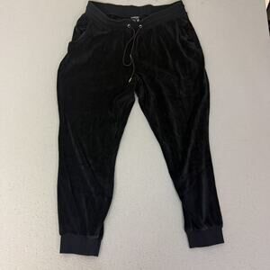 Bebe Sport Womens 1X Black Velour Jogger Pants Rhinestone Logo Y2K Lounge